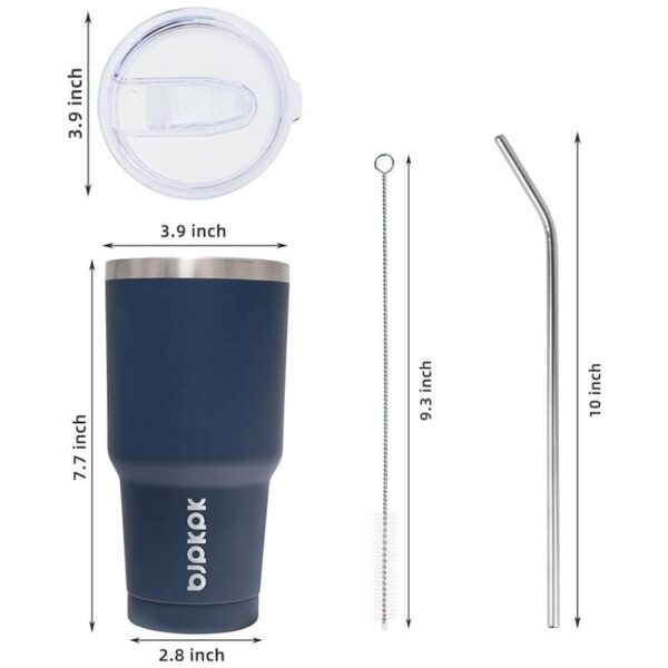 Copo térmico com tampa e canudo, aço inoxidável, 887 ml, Navy Blue - Image 4