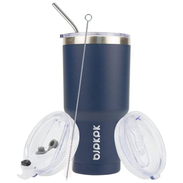 Copo térmico com tampa e canudo, aço inoxidável, 887 ml, Navy Blue - Image 5
