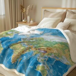 Manta de lã com mapa mundi azul